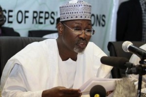 Chairman of Independent National Electoral Commission (INEC) Attahiru Jega speaks at a news conference in Nigeria's capital Abuja