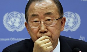UN Secretary General Ban Ki-moon participates in a news conference about climate change meeting
